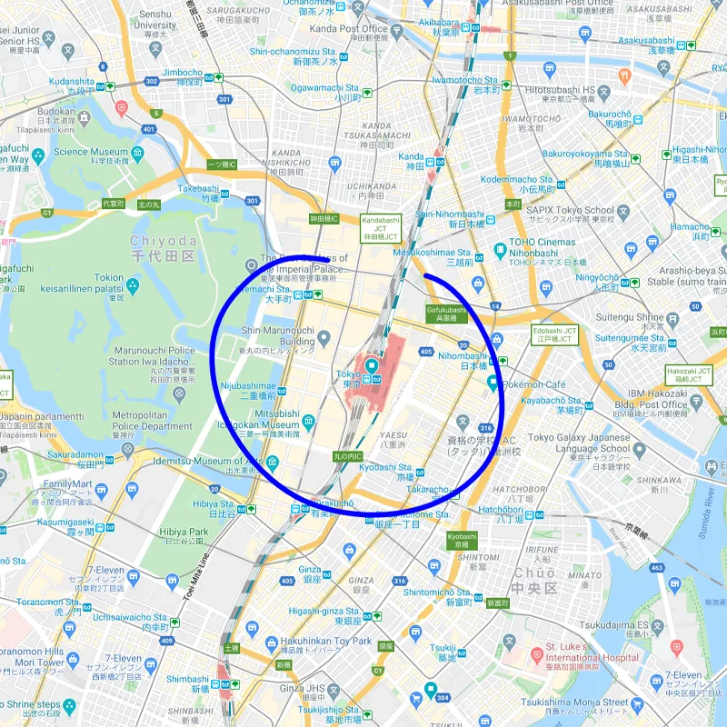 Tokyo station kartalla